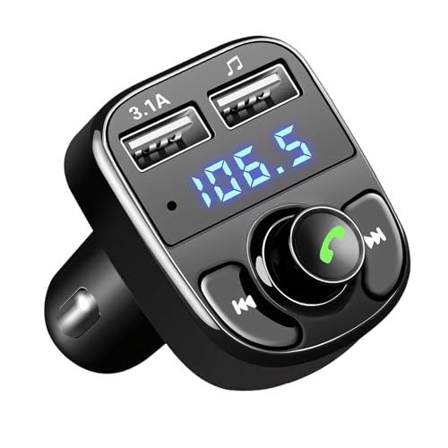Supecesorio Bluetooth FM Transmitter Auto, Musik Adapter für Auto Radio, 2 USB Ports Zigarettenanzünder Freisprechanlage, MP3 Schnelles Autoladegerät, Unterstützung TF Karte, U-Disk, Umgebungslicht