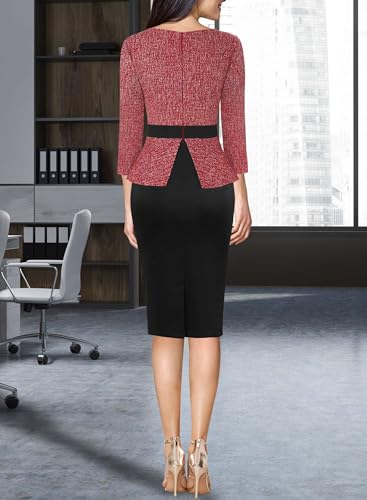 Image of VFSHOW Womens Work Business Office Front Zipper Peplum Church Sheath Dress