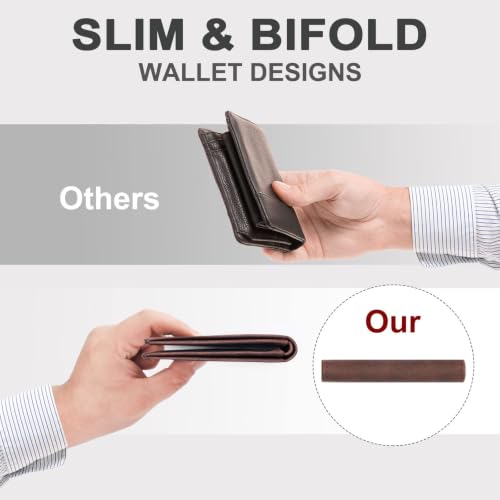 Image of Chelmon Slim Wallet for Men ID Window with RFID Blocking Front Pocket Bifold Minimalist Bussiness Card Holder Gift for Men, Vintage Brown