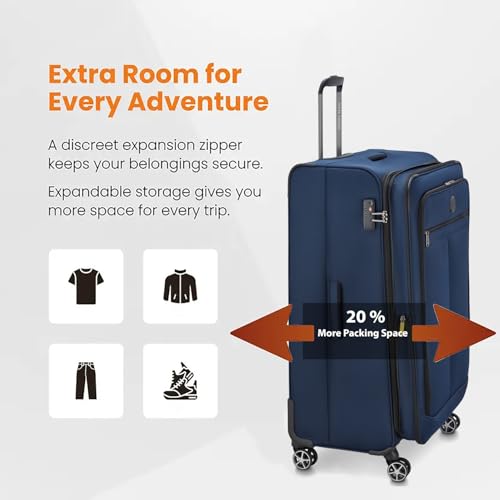 Image of DELSEY PARIS Priscilla 55 CM Small Polyester 8 Wheels Blue Expandable Carry-on Softside with Global Warranty 2 Years Trolley Bag /Suitcase /Lugguage