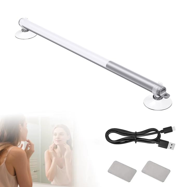 GOEDCH Lampe de maquillage LED portable 36 cm avec ventouse : 3 modes et 10 niveaux de luminosité, câble de chargement USB inclus, idéale pour la chambre,...