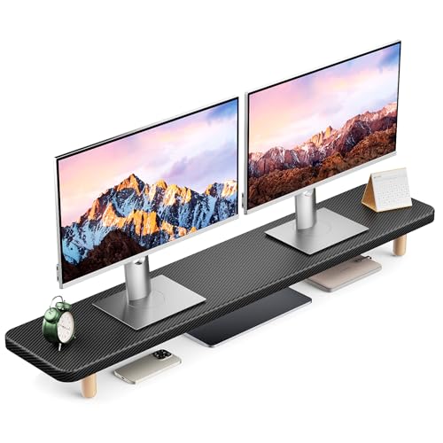 Dual Monitor Stand Riser, 39 Inch Extra Long Wooden Desktop Monitor Riser with Storage for 2 Monitors Ultra Strong Desk Shelf Organizer Riser Ergonomic for 2 Screens/Laptop/PC/TV/Printer, Large, Black
