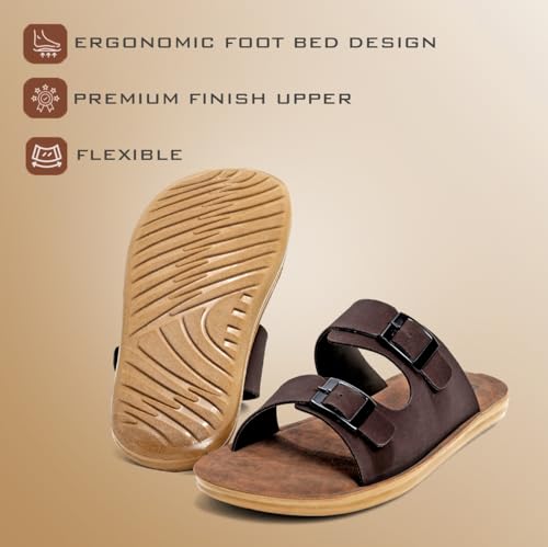 Image of Men Comfortable Double Strap Slippers with Cushioned Footbed, Adjustable Buckle Design, Lightweight Everyday Wear Slippers for Indoor Outdoor Use