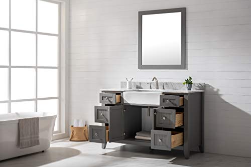 Design Element Bk-54-Gy Burbank 54" Single Bathroom Vanity Set In Gray With Carrara Marble Top And Farmhouse Sink #TOP3