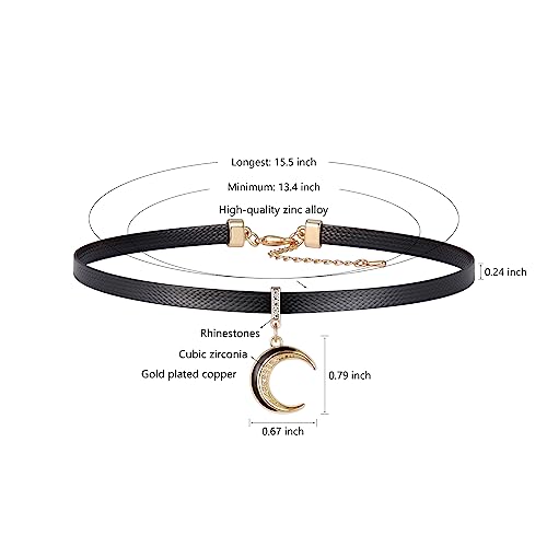 Hexalova Moon Choker Necklace, Black Choker Necklace, Goth Gothic Choker, Black Leather Choker, Moon Pendant, Gothic Jewelry For Women Girls (6) #TOP5