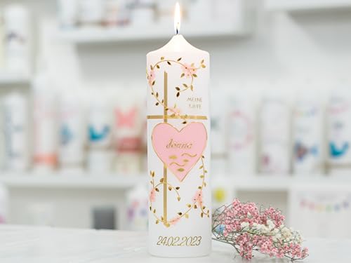 meinkerzenshop Taufkerze Jonna personalisiert mit Name und Datum, individuell und mit Echtwachs handverziert für Junge und Mädchen