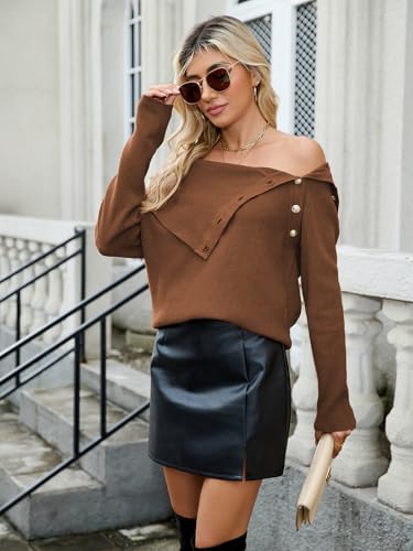 ZAFUL Sweaters for Women 2025 Trendy Versatile Neckline Button Turtleneck+Off The Shoulder Tunic Sweater Top