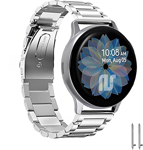 Aresh Compatible with Galaxy Watch Active 2 40mm Bands&Active 2 44mm Band, 20mm Stainless Steel Strap for Samsung Galaxy Watch Active(Silver)