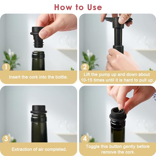 AUROAY Bomba de vino con 10 tapones de vacío, vertedor decantador, cortador de cápsulas, tapón de vino, tapón reutilizable para botellas de vino - imagen 5