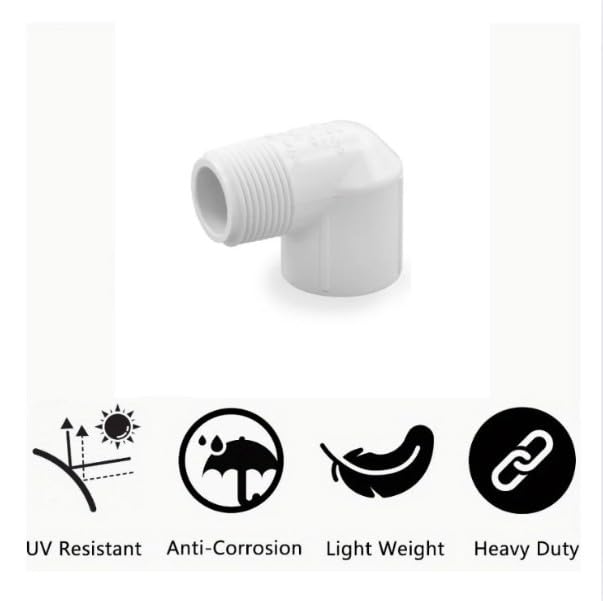 Image of PVC 90 Degree Elbow Pipe Connector - MIP Male Pipe Thread x Slip Socket (1-1 /4 inchSocket x 1-1 /4 inchMNPT)