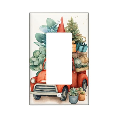 Lichtschalterabdeckung mit Wichtel, rustikaler Weihnachts-Lichtschalter-Baum, Weihnachten, roter Kunststoff, Standardgröße, Schalterplatte, dekorativ für Schlafzimmer, Badezimmer, Küche, Badezimmer