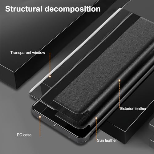 for Samsung Galaxy S21 Case Flip Leather Cover Clear S-View, for Samsung S21 Phone Case Smart Window Hard Flip Shockproof Protective Cover for Samsung 5G S21 Case Clear View