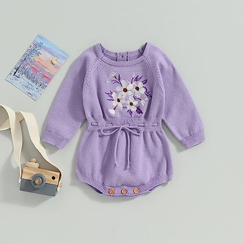 ZAXARRA Baby Girl Sweater Romper Baby Girl Knit Sweater Embroidery Flower Sweatshirt Romper Infant Fall Clothes2