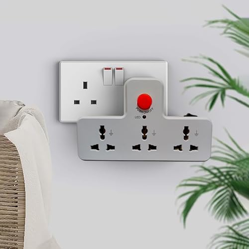 Image of 3-Way UK Multi Plug Travel Adapter with LED Night Lamp, Universal Sockets, White