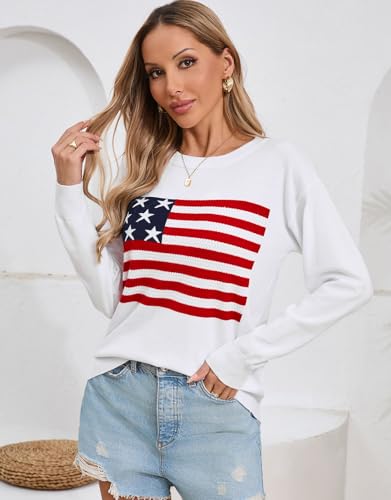 Women's Lightweight Thin Knit Sweater Long Sleeve Crew Neck American Flag Pullover Sweaters3