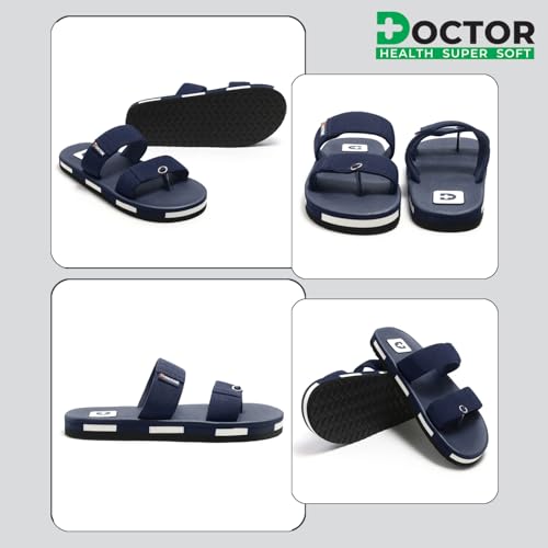 Image of DOCTOR HEALTH SUPER SOFT Men's Double Strap Casual Slides | Lightweight Cushioned EVA Slippers | Anti-Slip Comfortable Open Toe Sandals for Indoor Outdoor Everyday Wear