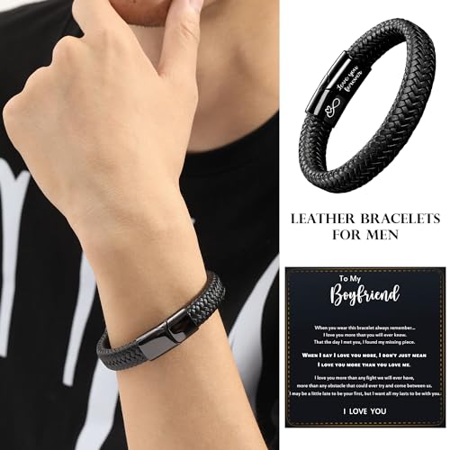 Stocking Stuffers for Teen Mens Leather Bracelet I Love You Gifts for Him Men Bracelet Anniversary Birthday Gifts for Son Husband Christmas Gift for Dad Boyfriend Godson Fathers Valentines Day Jewelry2