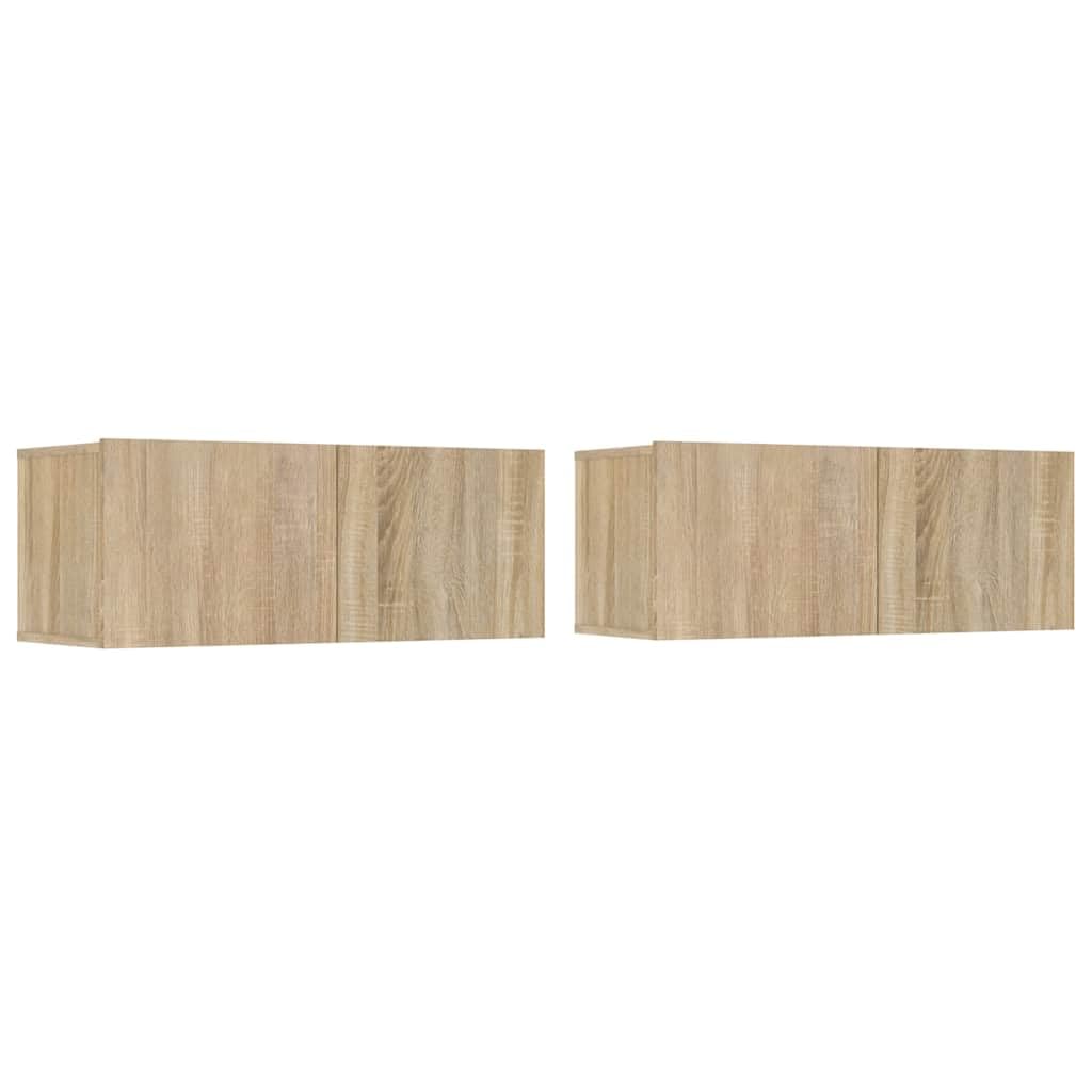 Set 2 Mobili TV Sospesi Rovere Sonoma 80x30x30 cm | Mensole sospese per soggiorno e camera da letto, dotate di ante a ribalta per organizzare decoder e accessori.