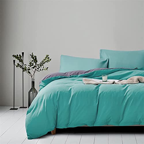 Gnomvaie Juego de ropa de cama de 135 x 200 cm, color verde y gris, liso, reversible, 2 piezas, microfibra, funda nórdica con cremallera y funda de almohada de 80 x 80 cm