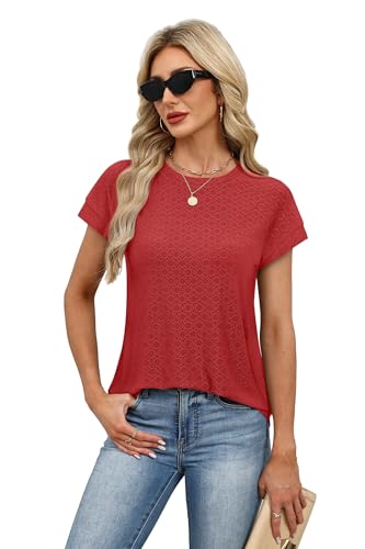 Image of Alaroo Womens Summer Tops Short Sleeve Shirts Crew Neck Tshirt Cute Trendy Tunic Blouses (S-3XL)