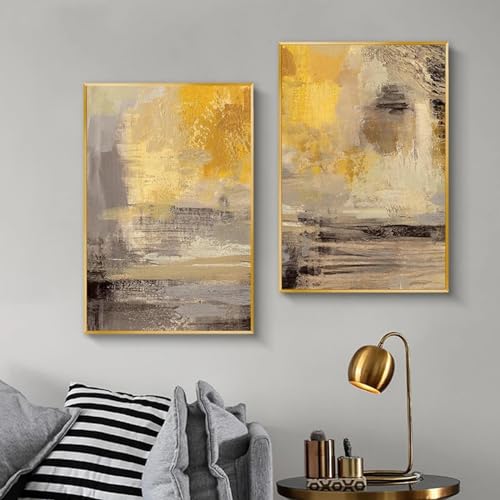 Peinture abstraite salon impression sur toile moderne affiche art mural noir doré ICOMPY