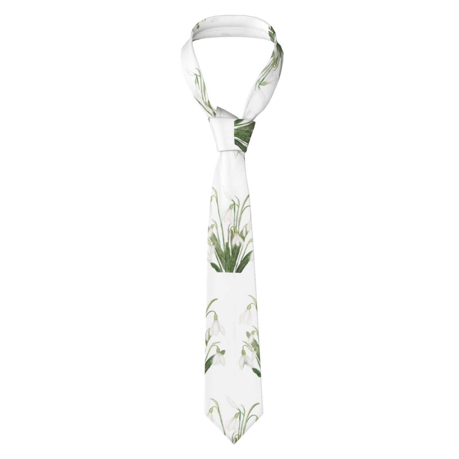 Yunweikeji Unisex As Picture White Snowdrop Flower Botanical Watercolor Painting, Neckties Mens Ties Polyester Novelty Skinny Tie For Wedding Party Groom Groomsmen