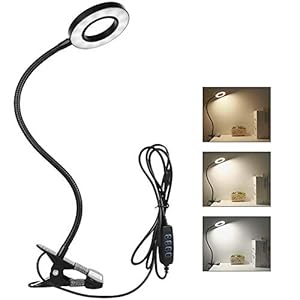 Semlos Clip sur la Lampe de Bureau, Lampe de Chevet à Table à Pince LED, Lumières Cool & Warm Dimmable à Extinction Automatique Pour la Lecture, étude (Noir, 8W)