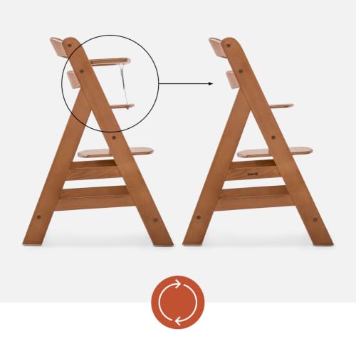 Image of hauck Alpha+ Grow Along Solid Beechwood Booster Highchair with Adjustable Seat, 5 Point Safety Harness, & Bumper Bar for Infants & Toddlers, Walnut