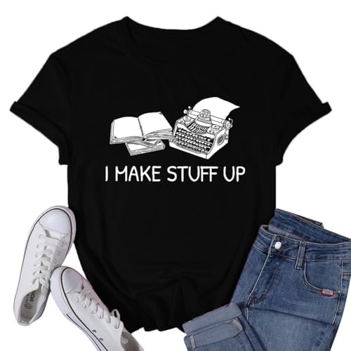 VQD Reading Shirt for Women I Make Stuff Up Writer Writing Book Tshirts Author Novelist Typewriter...