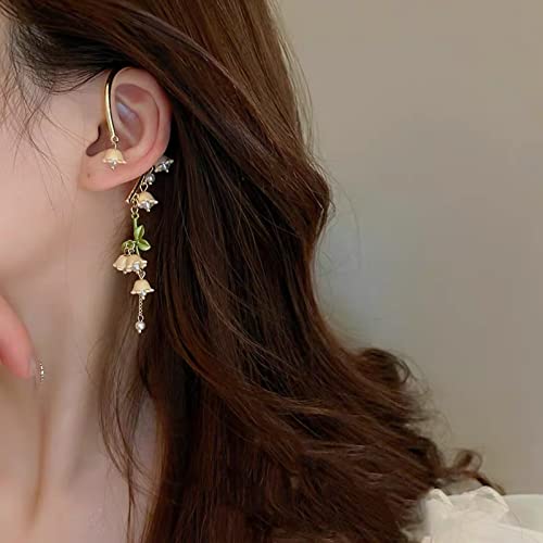 Lily Of The Valley Necklace And Ear Cuffs Green Paint Leaves And Freshwater Pearl Necklace Gift For Women Mom Friends Bride #TOP6