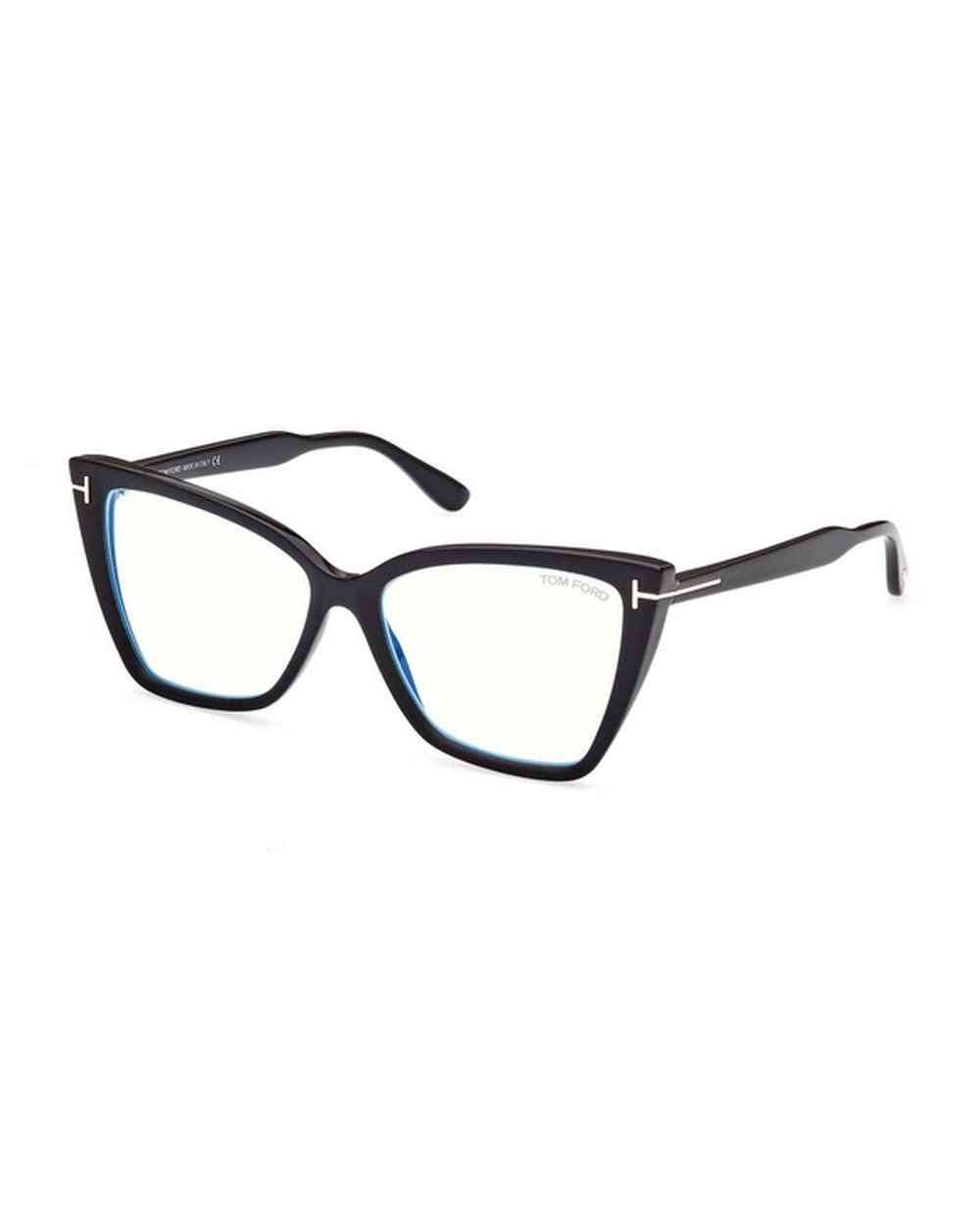 Eyeglasses FT 5844 -B 005 Matte Black, t Logo/Blue Block Lenses
