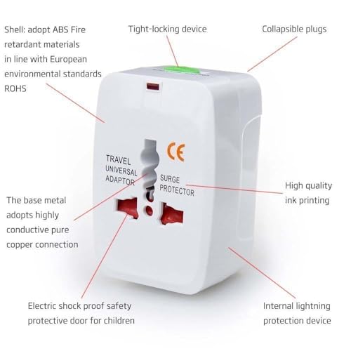 Image of Atevon Universal Travel Adapter - All-in-One Worldwide Plug (EU /UK /US /China /India) with Surge Protection for Phone, Laptop, Tablet - AC Power Converter - Pack of 1