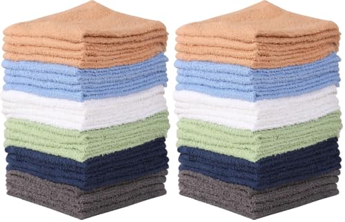 Image of Towel and Linen Mart 100% Cotton - 48 Pack Wash Cloth Set - Flannel Face Cloths, Highly Absorbent and Soft Feel Fingertip Towels (Multi, Pack of 24)
