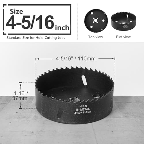 Image of 4-5 /16 Inch Hole Saw with 3 /8 inch Triangle Shank Quick Change Arbor, JTemgle Bi-Metal Hole Saw Heavy Duty Hole Cutting Tool for Cornhole Boards, Recessed Lights, Wood, Plastic, Drywall & Soft Metal