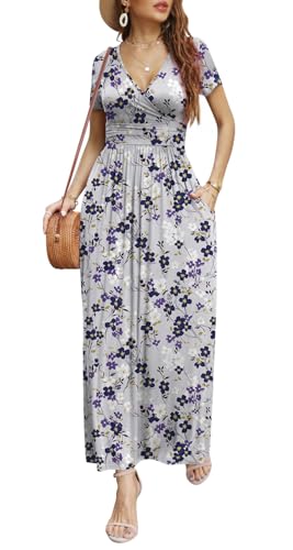 Image of CATHY Maxi Dresses for Women Short Sleeve V-Neck Casual Long Summer Wrap Dress with Pockets