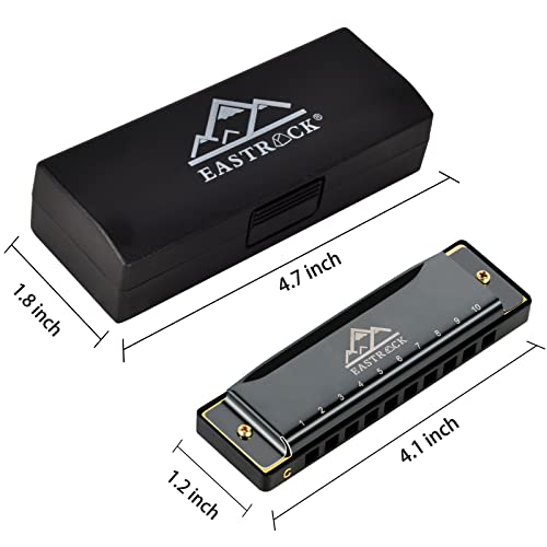 Eastrock Blues Harmonica Mouth Organ 10 Hole C Key With Case, Diatonic Harmonica For Professional Player, Beginner, Students Gifts, Adult, Friends, Gift Black #TOP3