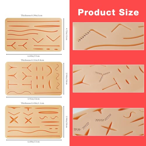 Image of 3 Pcs Suture Pad 3 Layer Suture Practice Pad with Wounds Suture Practice Kit, Hard to Rip, Tear or Break for Medical and Vet Students Veterinarian Nurses Training and Practice