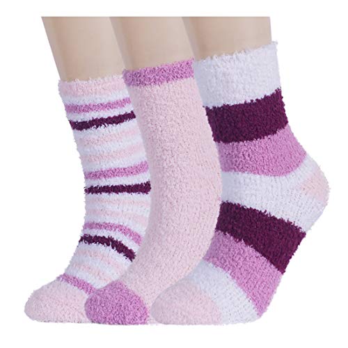 Plush Slipper Socks Women - Colorful Warm Crew Socks Cozy Soft 3/5/6 Pairs