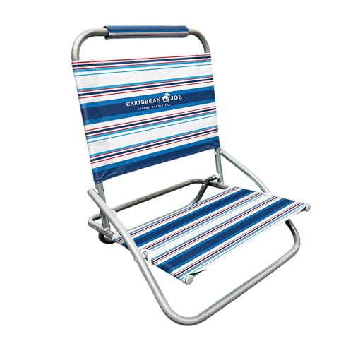 Caribbean Joe Folding Beach Chair, 1 Position Lightweight and Portable Foldable Outdoor Camping Chair, Red, White and Blue Stripe