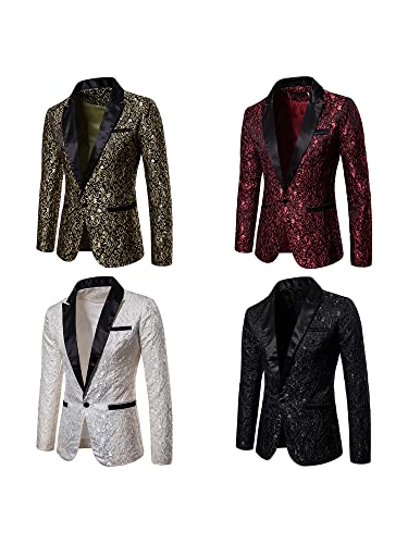 Men's Sequin Blazer Suit Jacket One Button Fit Formal Jacket Shiny Notch Lapel Tailcoat Swallowtail Suit Prom Wedding