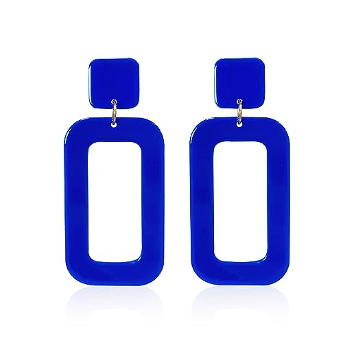 YUNXI 70s Vintage Minimalist Multicolor Acrylic Geometric Square Hollow Drop Dangle Neon Earrings Retro 80s Party Costume Accessory Jewelry for Women With Box