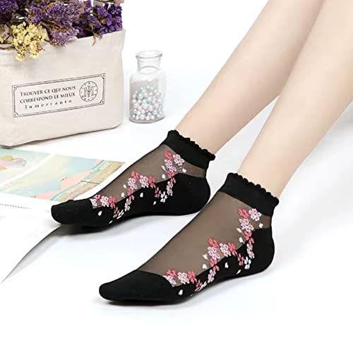 DXYAKY 5 Pairs Womens No show Socks Low Cut Girls Lace Socks Thin Nylon Mesh Socks Floral Patterned Fishnet Short Sock2