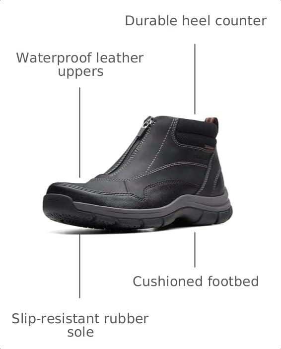 Clarks Collection Men's Walpath Zip Oxford Boot, Black Leather, 7 Medium US - image 3