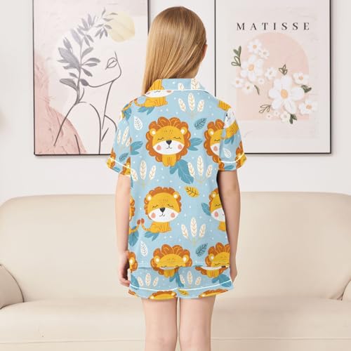 ALAZA Lovely Lion Pajamas Satin Pajama Set Short Sleeve Button Down Sleepwear4