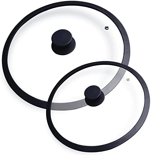 10.25 &12 Inch Glass Lid for Cast Iron Skillets Frying Pans, 26 & 30cm Tempered Lids for Dutch Ovens, 10.25/12 In Pan Cover with Silicone Rim for Stainless Steel Stock Pots, Heat Resistant Handle