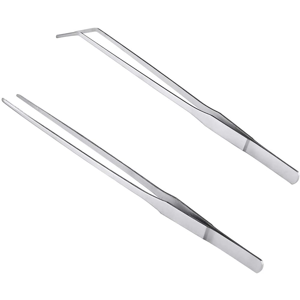 MMOBIEL 2 Pinzette in acciaio inossidabile 27 cm dritte/curve per aquascaping e giardinaggio