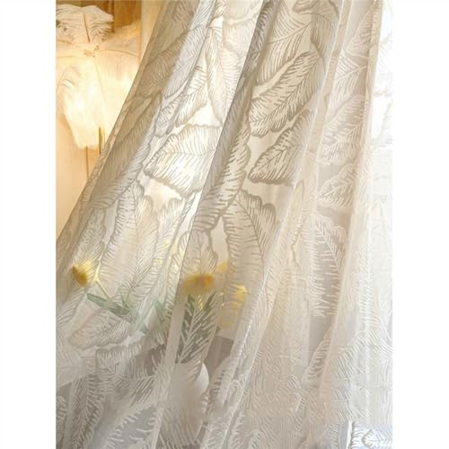 Voilage blanc jacquard haut de gamme 107x229cm avec broderie de feuilles de bananier en relief