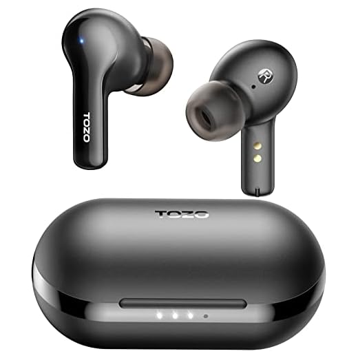 TOZO A2 Mini Fones de ouvido sem fio Bluetooth 5.3 na orelha Fones de ouvido leves Microfone embutido, IPX5 à prova d'água, som premium imersivo Conexão de longa distância fone de ouvido com estojo de carregamento, preto