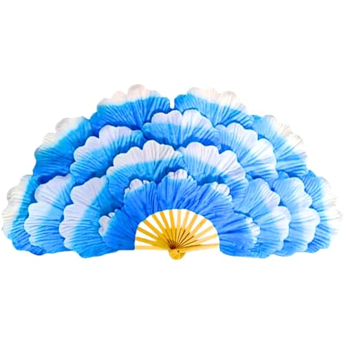 REDLIYA Dance Fans, 1 Pair Peony Flower Faux Silk Veil Fans, Faux Silk Bamboo Long Fans, Abanicos de Danza, Large Flower Petals Fans, Group Dance Performance Prop (Blue, 75cm)