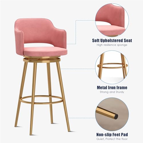 Tabourets de bar pivotants velours assise confortable contre mal de dos - 5